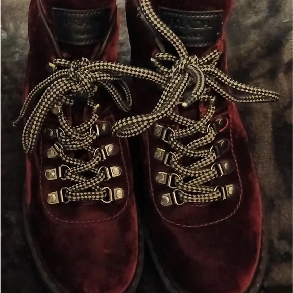 Prada Women's Burgundy Velvet Lace-Up Boots - Picture 4 of 6